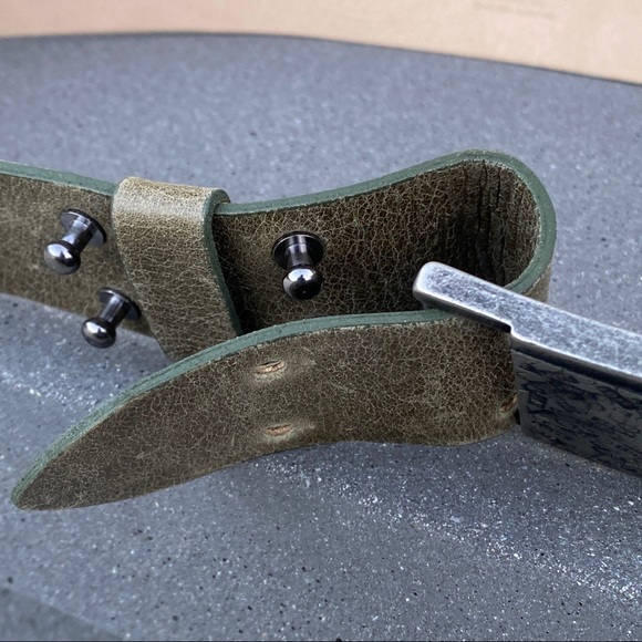 STREETS AHEAD leather belt unique green silver Love Buckle embossed hip waist L - Picture 9 of 14